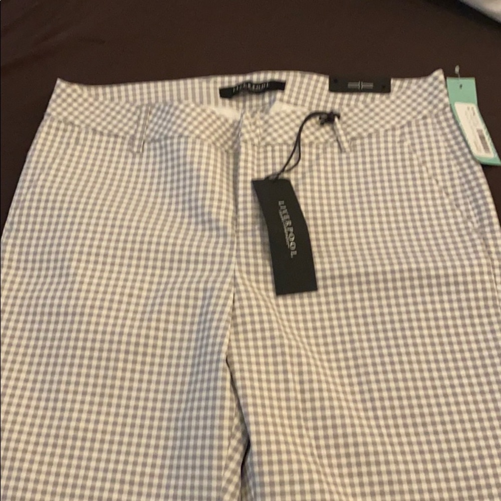 Women’s searsucker grey and white slacks